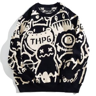Long-sleeved Casual Loose Winter regular Teenager Loose Full-print Jacquard plus size Sweater Pullover Collar Fashion