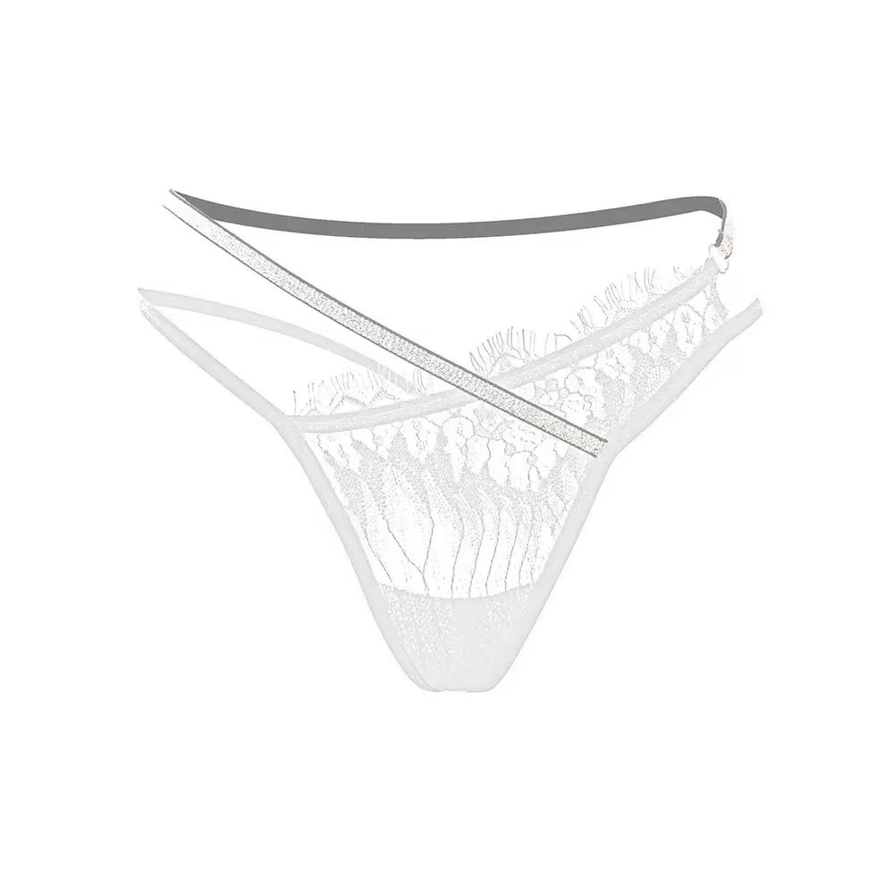 Sexy and shiny crisscross straps, seductive lingerie, asymmetrical design, eyelash lace thong.