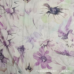 Junya Textile-Elegant Purple Flower Group Printed Fabric-European and American Gentle Fairy Style Women's dress Clothing Fabric