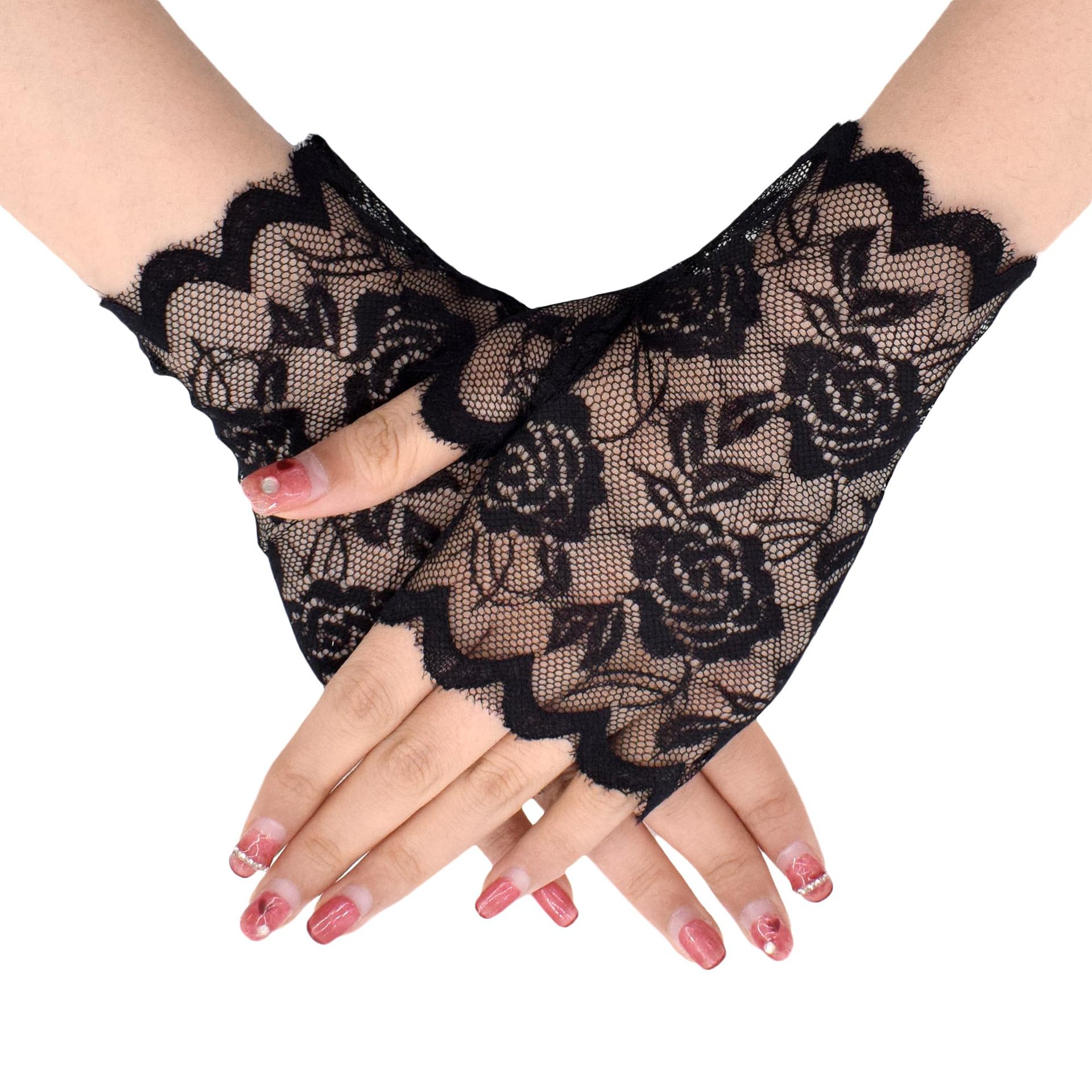 Lace Gloves Bridal Gloves Summer Women's Driving Sunscreen Half-Finger Scar Covering Short Swatper Dance Performance Gloves