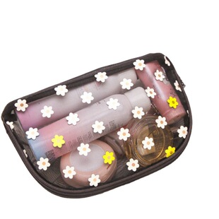 Mesh Cosmetic Bag Travel Portable Storage Simple Fashion Transparent Toiletry Bag Chrysanthemum Semi-round Large Capacity Clutch Bag
