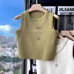 Cross-Border White Knitted Camisole Women's Summer 2025 New Style American Sleeveless Short Style for Outer Wear and Inner Wear
