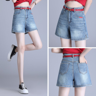 Zhengzhou Women's Pants A- word Denim Shorts Women's 2024 New Explosions Summer Thin Wide-leg All-match Slimming Three-point Pants