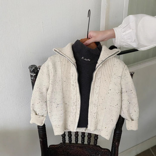 2024 winter new Korean children's colorful sweater coat for boys and girls thick warm wool cardigan tide