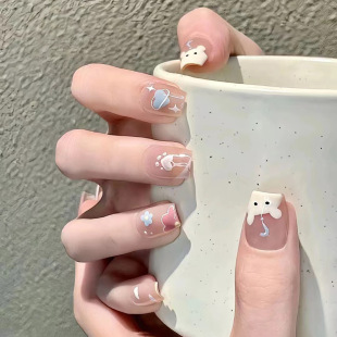 Cute children's fun cartoon animal nail wear advanced sense nail art short ballet false nail wear nail 30 wholesale