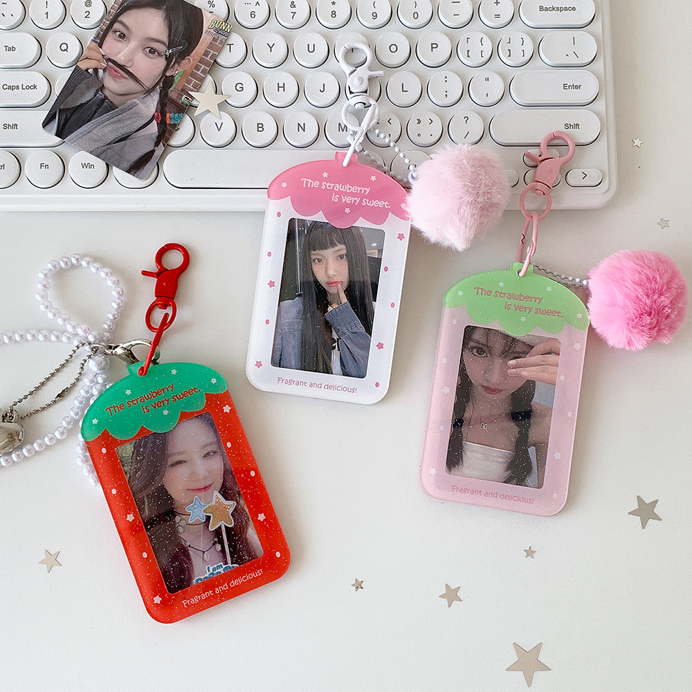 Original Acrylic Strawberry Card Holder 3inch Polaroid Storage Protective Case Display Bag Pendant Fan Card Holder