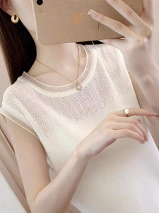 Ice Silk Vest [40.00 kg-100.00 kg] Lace Stitching Sling Women's Summer New Lace Western Style Knitted Sleeveless Top