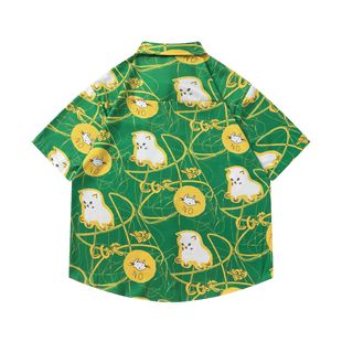 Hot Selling Hong Kong Style Cartoon Cat Graffiti Short Sleeve Shirt for Men and Women Summer Wear Loose Sweet Style Flower Shirt