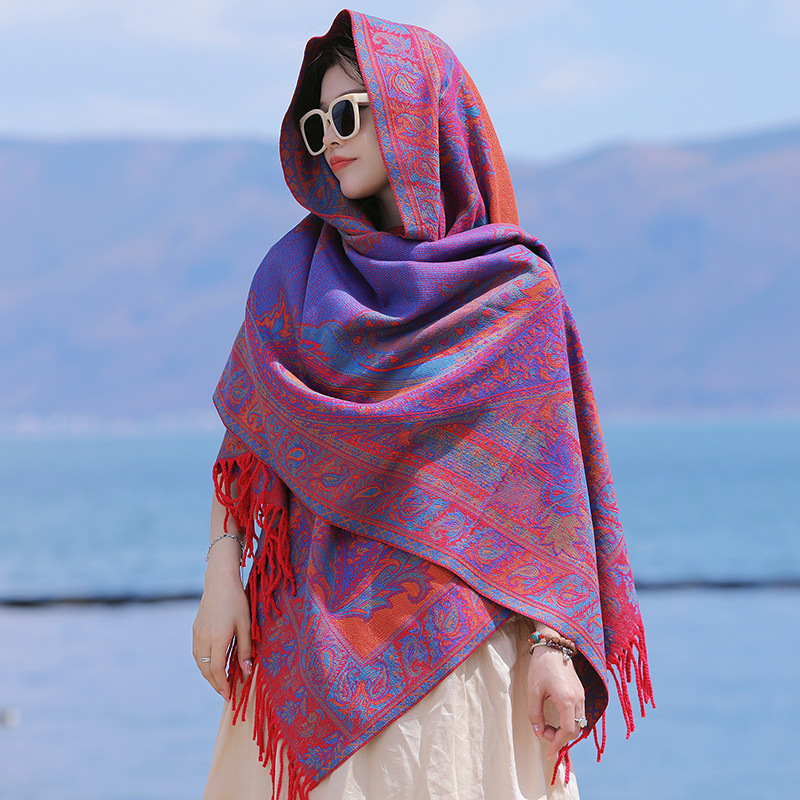 Qinghai Xizang Plateau Tourism Northwest Oversized Shawl Scarf Female Ethnic Style Red Cloak Dual-purpose Air Conditioning Blanket