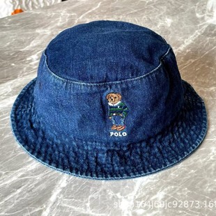 Japanese Style Washed Denim Bear Fisherman Hat Women's Face Showface Small Sun Hat Korean Style Trendy Cartoon Bear Embroidered Basin Hat