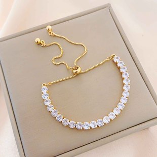 Bracelet Women's Exquisite Rai Diamond Explosive Zircon Bracelet Elegant Light Luxury High-end Bracelet Niche Super Flash Pull Bracelet