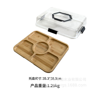 Wooden Tableware Tray with Acrylic Cover for Household Fruit Snack Snack Dim Sum Crate Tray Outdoor Cooked Food Tray