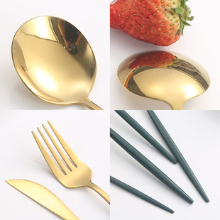 Cross-border stainless steel knife and fork 24-piece set Portuguese tableware Golden creative Western-style steak knife and fork spoon set Wholesale