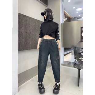 Real shot plus size art retro stretch jeans 2024 autumn new loose slim Harlan pants dad pants women