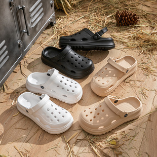 2024 new fashion non-slip hole shoes EVA sandals deodorant Beach increased platform slip-on slippers couple