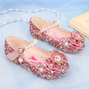 Princess shoes Children's women's 2023 summer fashion Elsa flat heel soft bottom medium and large girls Crystal single shoes baby
