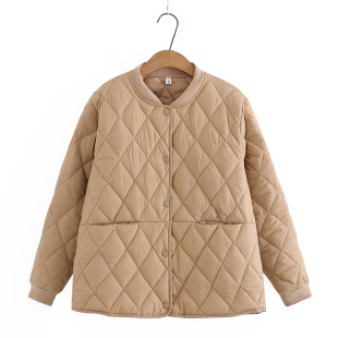 Fat Girl cotton-padded jacket short round neck 2022 autumn and winter diamond plaid cotton-padded jacket lightweight plus size women's one-word bag cotton-padded jacket 826