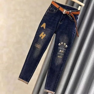 Winter New Style Fleece-Lined, Thickeneding and Longing, High-Waisted Denim Bell-Bottom Pants for Women, Versatile Elegant, Age-Reducing, Warm Flared Pants