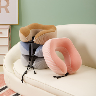 Memory Foam U-shaped Pillow for Aircraft Travel U-shaped Pillow Head Nap Cervical Neck Pillow Printed LOGO Simple Striped Neck Pillow