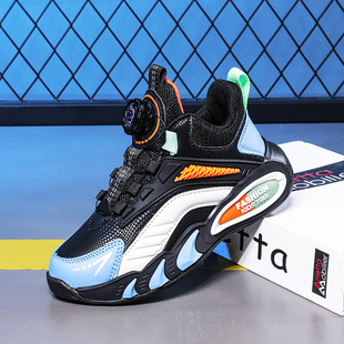 Boys sneaker 2024 New Rotating Button Leather Waterproof Non-slip Wear-resistant Explosive Running Shoes for Primary and Secondary School Students