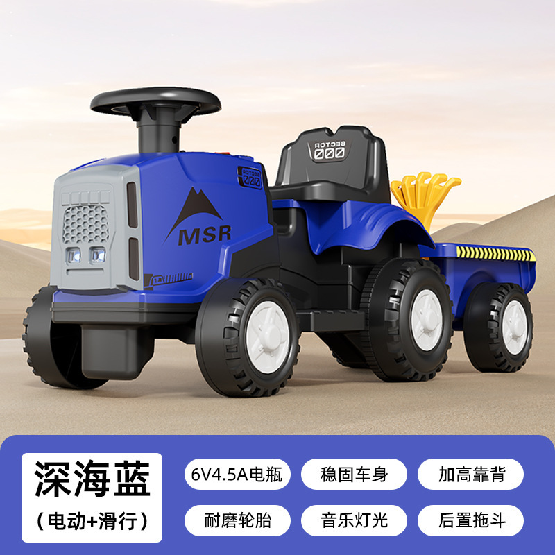 Children's Electric Tractor Toy Car That Can Be Ridden, Suitable for Boys and Girls, Remote-Controlled Electric Tractor That Can Be Ridden and Glided on