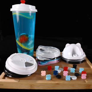 90-caliber injection cup lid red heart plug peach heart plug black heart plug transparent black flat plug milk tea cup lid leaking powder heart plug