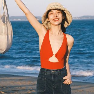 Free Shipping] Retro Swimsuit Women's Sexy Backless Slim Belly Covering Slim Strap Cross-border Triangle Holiday Swimsuit
