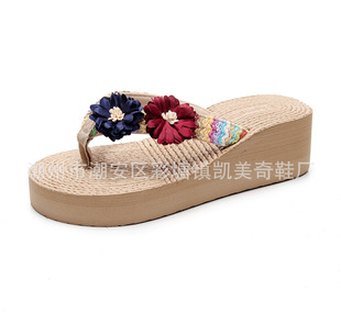 2024 new ethnic style flower muffin flip flops Hainan Sanya holiday seaside beach fashion sandals