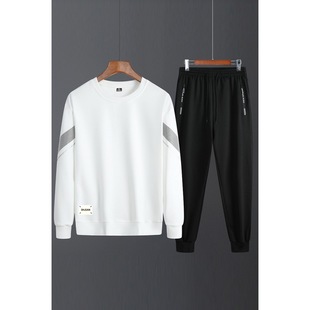 2023 New Sports Suit Men's Foot-proof Cotton Long-sleeved Sweater Youth Round Neck Sweater Casual Pants Two-piece Set for Men