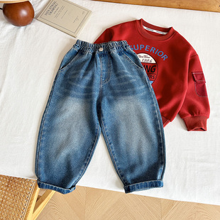 Wind Valley 2024 Autumn New Children's Pants Children's Korean-style Gradient Jeans Boys and Girls Spring and Autumn Black Label Trousers Trendy