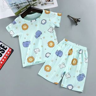 Новый летний хлопковый Детский костюм с короткими рукавами для мальчиков и девочек, ультратонкая Домашняя одежда, кондиционер, одежда, Пижама для малышей