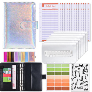 Cross-Border Special A6 Colorful Laser Macaron Notebook Pu Imitation Leather Notebook Cash Budget Loose-Leaf Notebook Hand Ledger