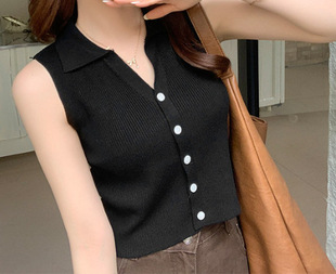Xiaoshi Laps Knitted Base Camisole Vest Women's High-end Sense Button Cardigan Spring and Summer New Sweet and Spicy