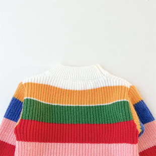 Children's Rainbow Sweater Boys' 2024 Autumn and Winter Baby Loose Lazy Top Girls' Striped Knitted Pullover