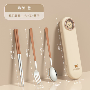 304 stainless steel chopsticks spoon student portable tableware suit three-piece travel lunch box fork chopsticks suit