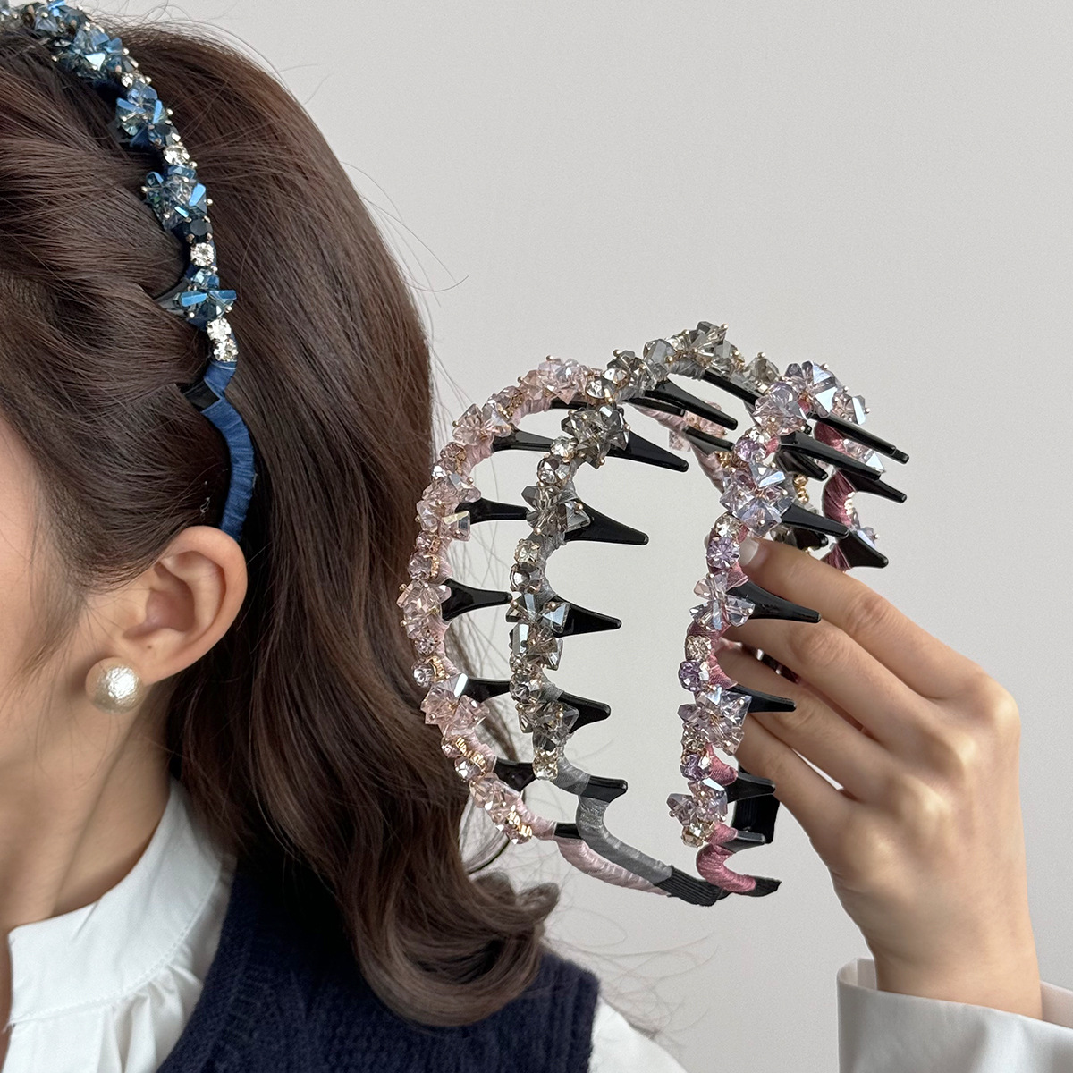 Korean Crystal Toothed Luxury Full Rhinestone Headband Hair Accessory, Simple and Elegant Vintage Versatile Thin Headband Hairpin for Women