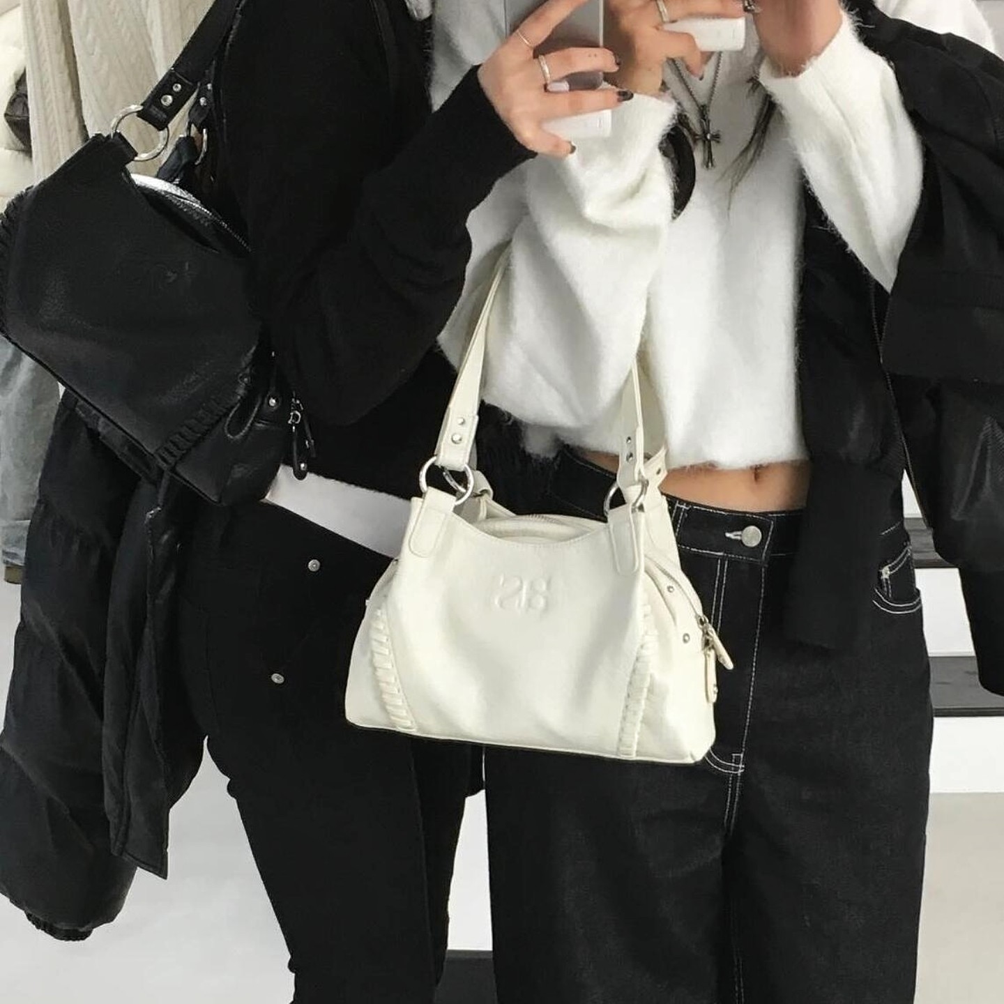 Korean trending Ason hobo bag, blogger favorite, underarm bag, mini motorcycle shoulder bag, large capacity handbag for women.