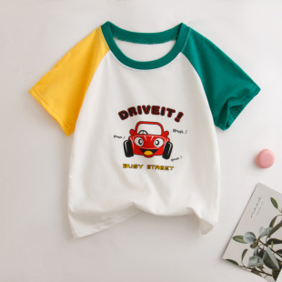 Summer Kidsren's Cartoon Round Neck Short-Sleeved T-Shirt Pure Cotton Loose Casual Small and Medium-Sized Boys and Girls Printed Bottoming Tops