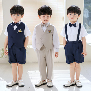 Children's suit dress boys' spring Korean style solid color vest suit boy's birthday flower girl costume