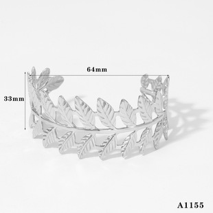 European and American Cross-border Exaggerated Leaf Bracelet suit Stainless Steel Metallic Wide-sided Hollow Ginkgo Leaf Elegant Bracelet for Women