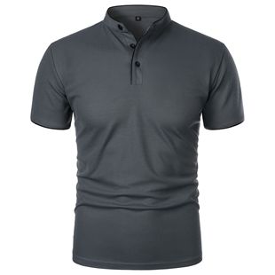 Cross-border Outside Men's New Hot Short-sleeved Collar Polo Shirt 3D Digital Printing Solid Color Business Casual Polo