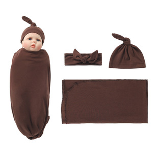 Foreign Trade Europe and the United States Newborn Baby Wrap Swaddling Blanket Fetal Hat Hair Belt Set Baby Bath Towel 821037