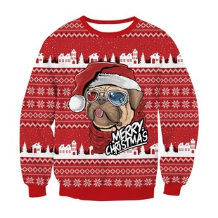 2023 cross-border new Christmas men's women's 3D printing Christmas round neck sweater top lovers Europe and the United States