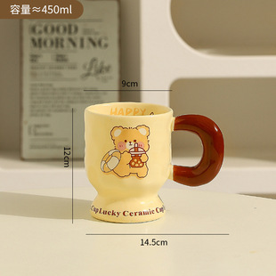 Cartoon Bear Mug with Lid and Spoon Cute Ceramic Cup Birthday Gift Couple Water Cup Coffee Cup
