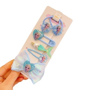 Children's Cartoon Rubber Tendon Ice and Snow Aisha Princess Hairpin Girls' Side Clip Bangs Broken Hairpin Little Mermaid Hair Accessories
