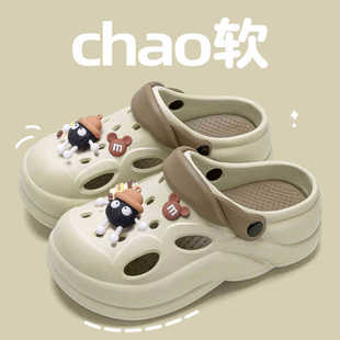 Cute Cave Shoes Women's Summer 2025 New Style Outer Wear Pregnant Women's Non-slip Thick Sole Heightened Baotou Beach Shoes Sandals