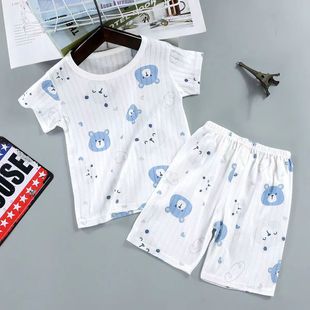Summer new cotton children's short sleeve suit boys and girls baby ultra-thin homewear air conditioning clothes pajamas baby