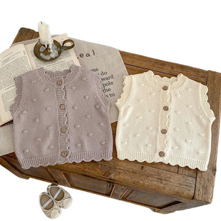 Spring and Autumn New Children's Knitted Vest Western Style Sweet Baby Baby Sleeveless Cardigan Outer Wear Children's Top