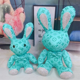New Rabbit Doll with Diamond Embossed Leather Rhinestone Car Ornaments Internet Popular Doll Living Room Doll Activity