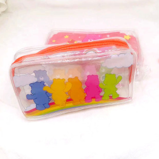 Factory wholesale transparent PVC pencil case Korean stationery cartoon girl heart simple storage bag